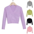 thumbnail image 7 of GiLiling Girls Knitted Deep V-Neck Cross Long Sleeve Ballet Wrap Front Loose Lightweight Sweater Dance Cardigan Pullover Tops Blouse (Purple, 3-4 Years), 7 of 7