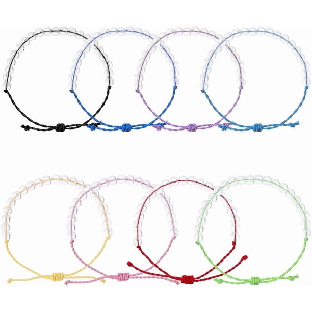 Pulseras de cuentas de semillas de 8 colores, hechas a mano, de cuerda transparente, con cuentas de vidrio y cordón de plástico reciclado, ideales para el clima.
