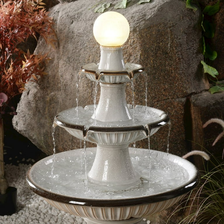 Hi-Line Gift Ltd. 3 Tier Ceramic Fountain with Lights - Ivory