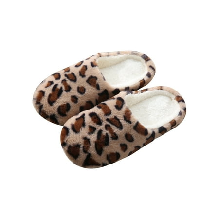 

Ferndule Womens Fuzzy Winter Warm Slippers Bedroom Comfort Closed Toe Home Shoe Breathable Leopard Print Clog Slipper Leopard Print Brown 9.5-10