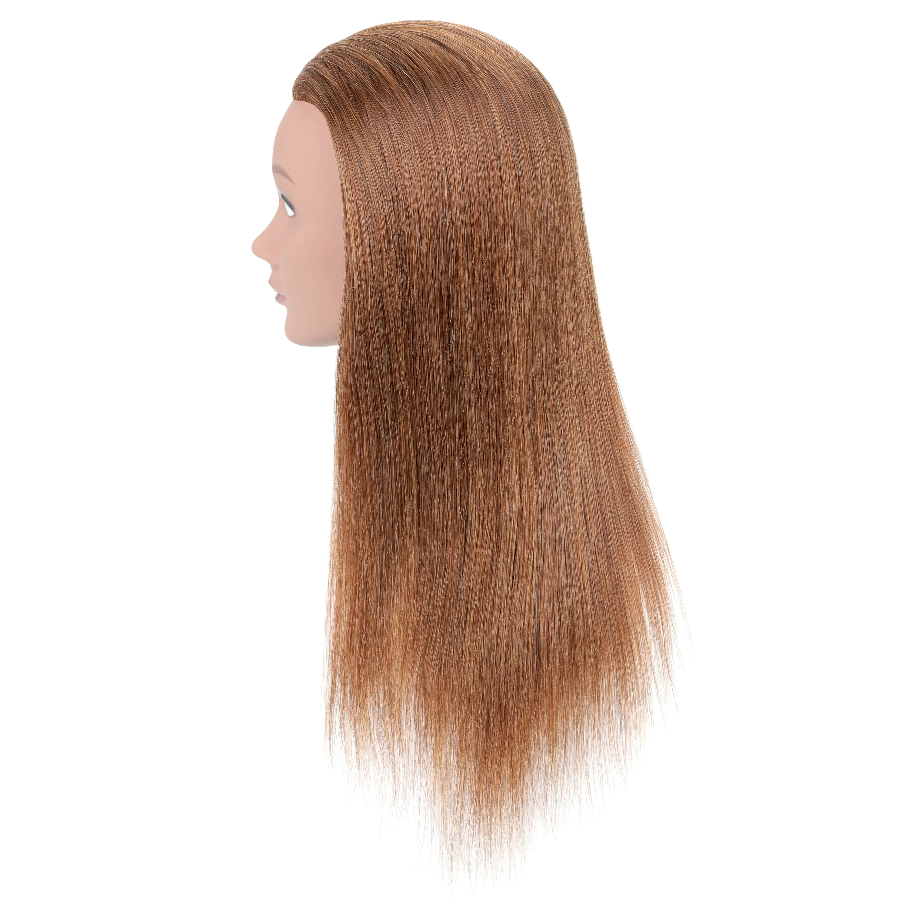 RYHAIR 22 inches Tan 100% Human Hair Mannequin Head for Practice Bleaching Dyeing Styling Cosmetology Barber Training with Stand