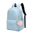 thumbnail image 3 of Solid Color Pom Pom Pendant Backpack for Ages 5rd 6th 8th 10th Simple Front Pocket Adjustable Straps Waterproof Casual Elementary Back To School Mini Bookbag, 3 of 9