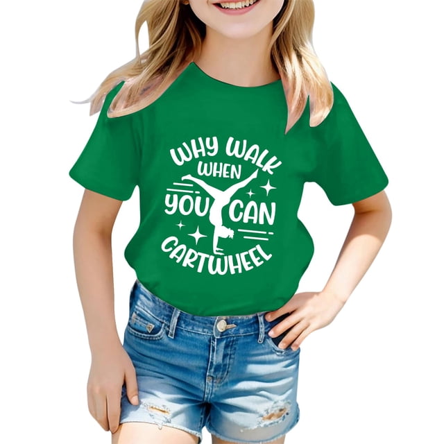 Hauts et T-Shirts pour Filles, Col Rond avec Lettres, Manches Courtes, Ajustement Confortable pour Usage Quotidien, Style Printemps Été pour Jeunes Filles