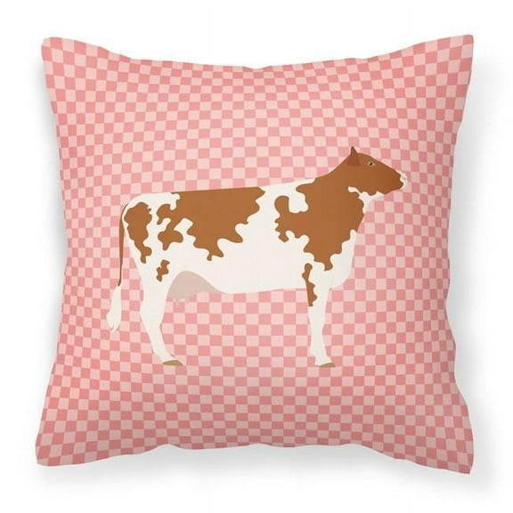 Carolines Treasures BB7827PW1414 Ayrshire Cow Pink Check Fabric Decorative Pillow, 14 x 14 in.
