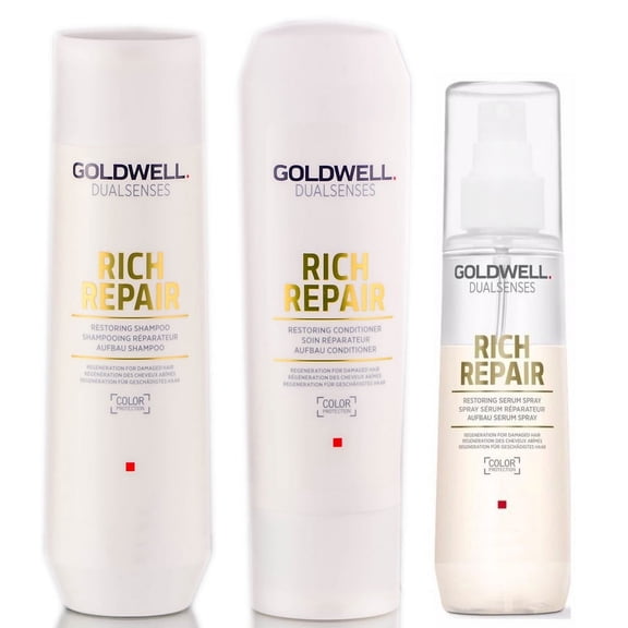 Set A , Goldwell Kit -Dualsenses Rich Repair Restoring Shampoo & Conditioner & Serum Spray Hair Kit