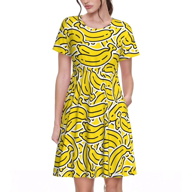 Disketp Banana A para Vestido de Manga Corta para Mujeres, Vestidos de Verano para Mujeres, Casual y Holgado para la Playa