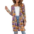 thumbnail image 2 of WTOBBY Women's Halloween Print Mid-Length Cardigan Jacket Open Front Long Sleeve Comfortable Loose Fit Cover Up With Pockets Fall Fashion Top,Dark Blue XL, 2 of 8