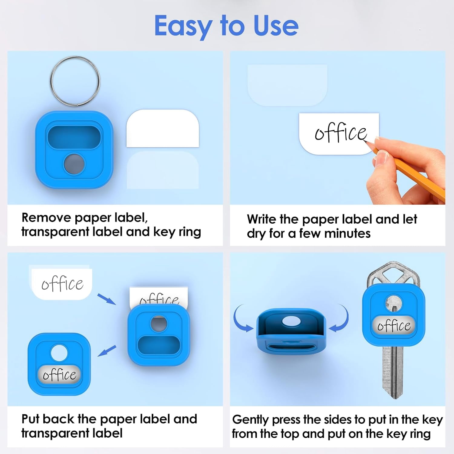 40 Pack Silicone Key Covers Caps Tags - 1 Inch Square Key Identifiers Covers for 0.9-1.05 Inch Standard Keys, Durable Key Labels，Colorful Key Markers with Blank Paper Labels, 10 Colors