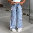 thumbnail image 5 of KAUOD Jeans for Girls Baggy Wide Leg Cute Bow High Elastic Waisted Denim Pants Y2K Skater Streetwear Straight Trousers, 5 of 9