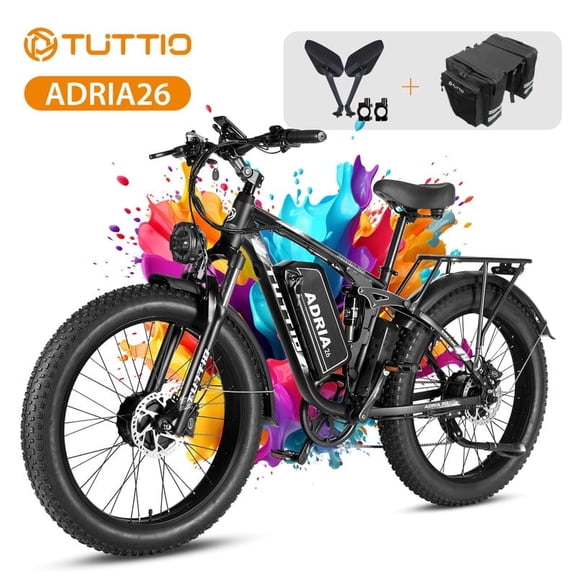 TUTTIO 5000W Dual Motor Electric Bike for Adults Max 46mph, 26x4in Fat Tire All Terrain E-Mountain Bike, 52V 25Ah Full Suspension E Bike, 7-Speed Gear Electric Bicycle UL2849