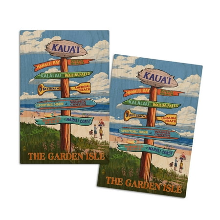 

Kaua i Hawaii The Garden Isle Destination Signpost (4x6 Birch Wood Postcards 2-Pack Stationary Rustic Home Wall Decor)