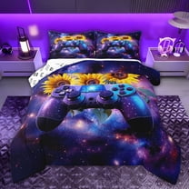 Castle Fairy Purple Galaxy Gamer Full Size Comforter Sets,Floral Sunflowers Bedding Sets