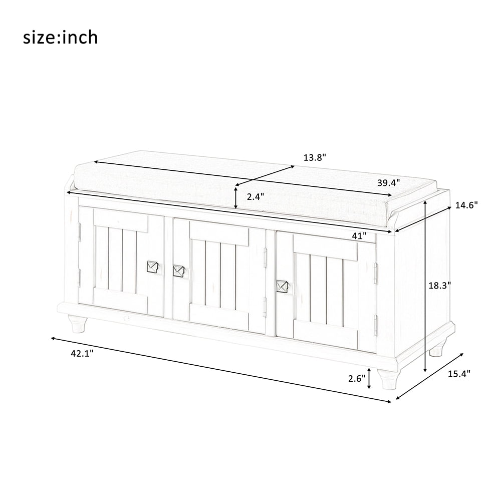 Lowestbest Rustic Shoe Bench, Wood Storage Bench with 2 Cabinets, Removable Cushion for Living Room, Entryway (White) Lowestbest Rustic Shoe Bench, Wood Storage Bench with 2 Cabinets, Removable Cushion for Living Room, Entryway (White)