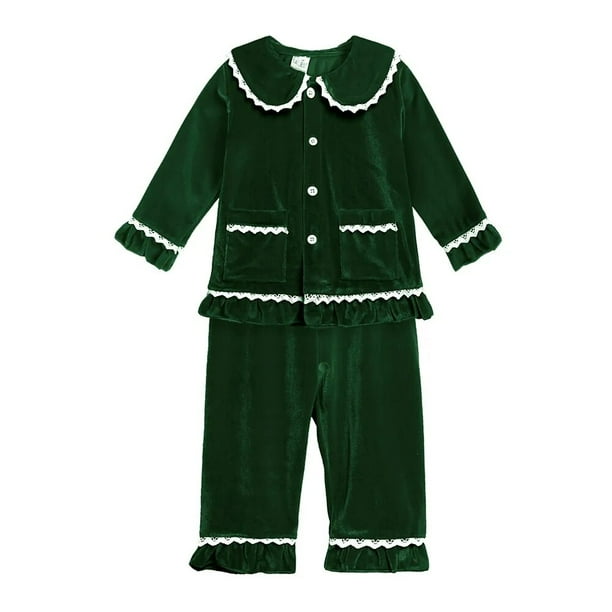 Pijamas de Navidad para niños, pijamas de terciopelo con botones para niños y niñas, disfraz de Navidad para niños y niñas, ropa de dormir para niños pequeños