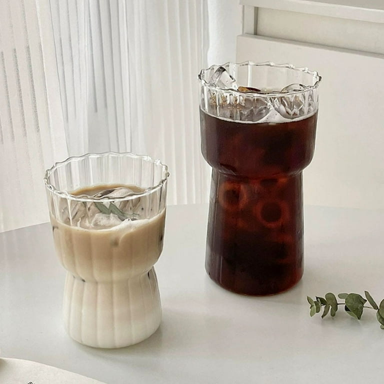 Iced Coffee Glasses,18 oz Iced Coffee Cups,Drinking Glasses,Beer Can Glass Glass Tumbler,Wave Shape Ribbed Glassware, Size: One Size