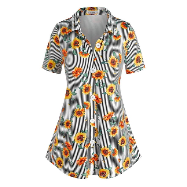 Camisa de impresión de girasol a rayas Rosegal Blusas Tallas Grandes