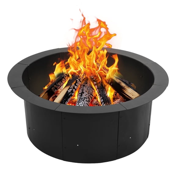 Aoodor 36" Metal Fire Pit Ring for Wood Burning, Portable Outdoor Firepit
