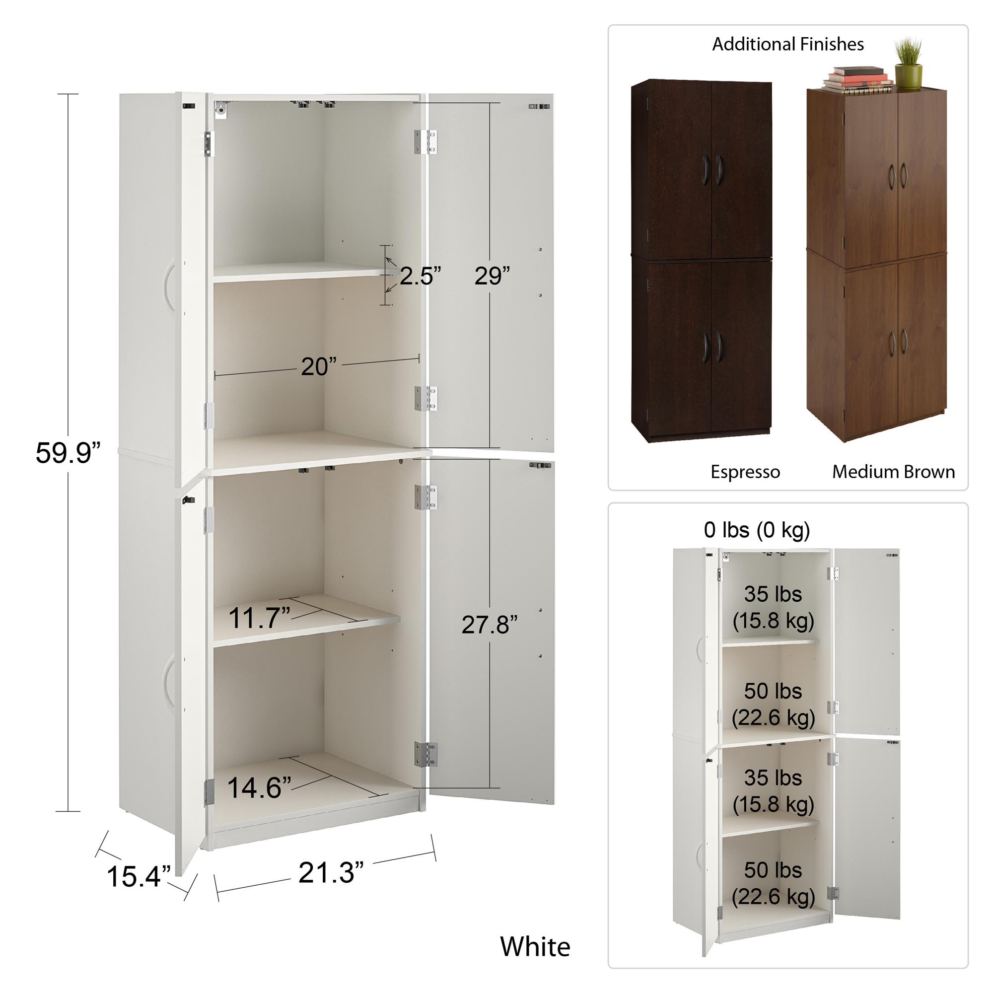 Mainstays 4-Door 5-Foot Storage Cabinet with Adjustable Shelves, White Stipple - image 2 of 17