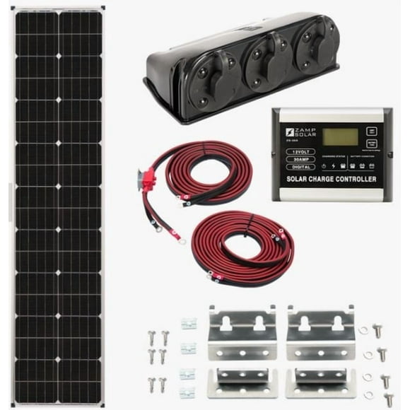 Zamp Solar Solar Kit KIT1007 90 Watt Deluxe Solar Kit With Airstream Mounting Feet; Fused Output Lead; 30 Amp Lithium Capable Charge Controller; 510 Watts Expandable 3B-Roof Cap