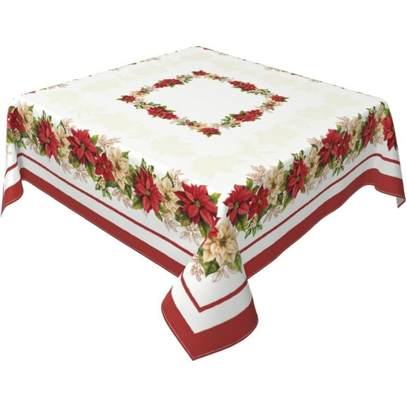 Christmas Tablecloth Square 70x70 Inch Winter Floral Leaves Print Holiday Theme Decorative Table Cloth Seasonal Rustic Farmhouse for Indoor Party Kitchen Dinner Picnic Decor