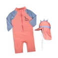 thumbnail image 2 of Traje de baño para niños de verano creativo con cremallera lindo divertido de manga larga con sombrero para el sol Naranja, 2 of 9