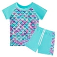 thumbnail image 1 of Girls Swimsuits Rash Guard Two Piece Set Short Sleeve Hawaiian Bathing Suit Kids Tankinis Swimwear 4-12T, 1 of 18
