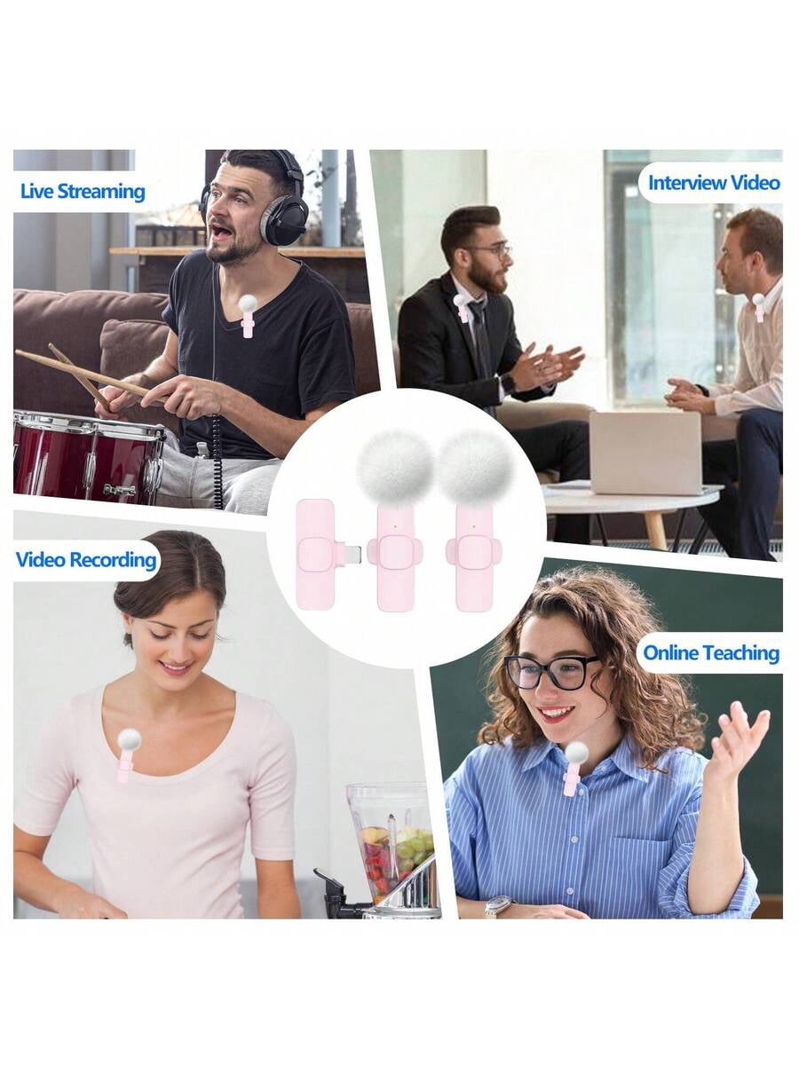Wireless Lavalier Microphone For Phone IPad TypeC Lapel Mics Plug-Play 2.4G Ultra-Low Delay Built-In Noise Reduction Chip 8H Working Time For Video Recording Interview Podcast Vlog