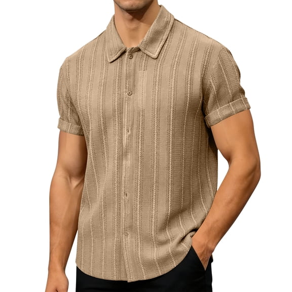 Dxzfnsa Shirts for Men Loose Lightweight Button Down Short Sleeve Shirts Summer Men's Casual Cotton Lapel Collar Solid Color Beach Shirts
