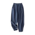 thumbnail image 2 of ABATAB Harem Capri Pants for Women Cotton Linen Loose Fit Capris with Pockets Elastic Waisted Soft Comfy Beach Crop Pants, 2 of 7
