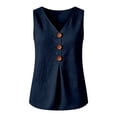 thumbnail image 4 of Womens Linen Tank Tops Summer Casual Sleeveless V Neck Button Camisole Top Blouse Size 2XL, 4 of 4