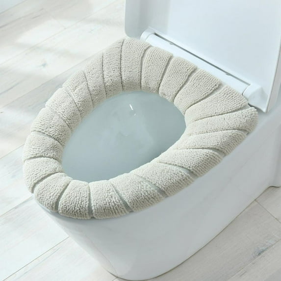 Soft Bathroom Thicker Toilet Seat Cover Pad-Warmer Stretchable Fibers Easy Installation Cushioned Lid Covers, Comfortable and Washable Toilet Seat Cover Pads-Coffee