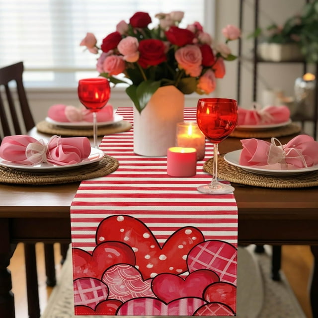 Boovnll Valentines Day Table Runner, 13x71" Valentine's Day Printing Table Runner, Valentines Table Runner for Holiday Kitchen Dining Table, Party Decor, Valentines Day Decorations