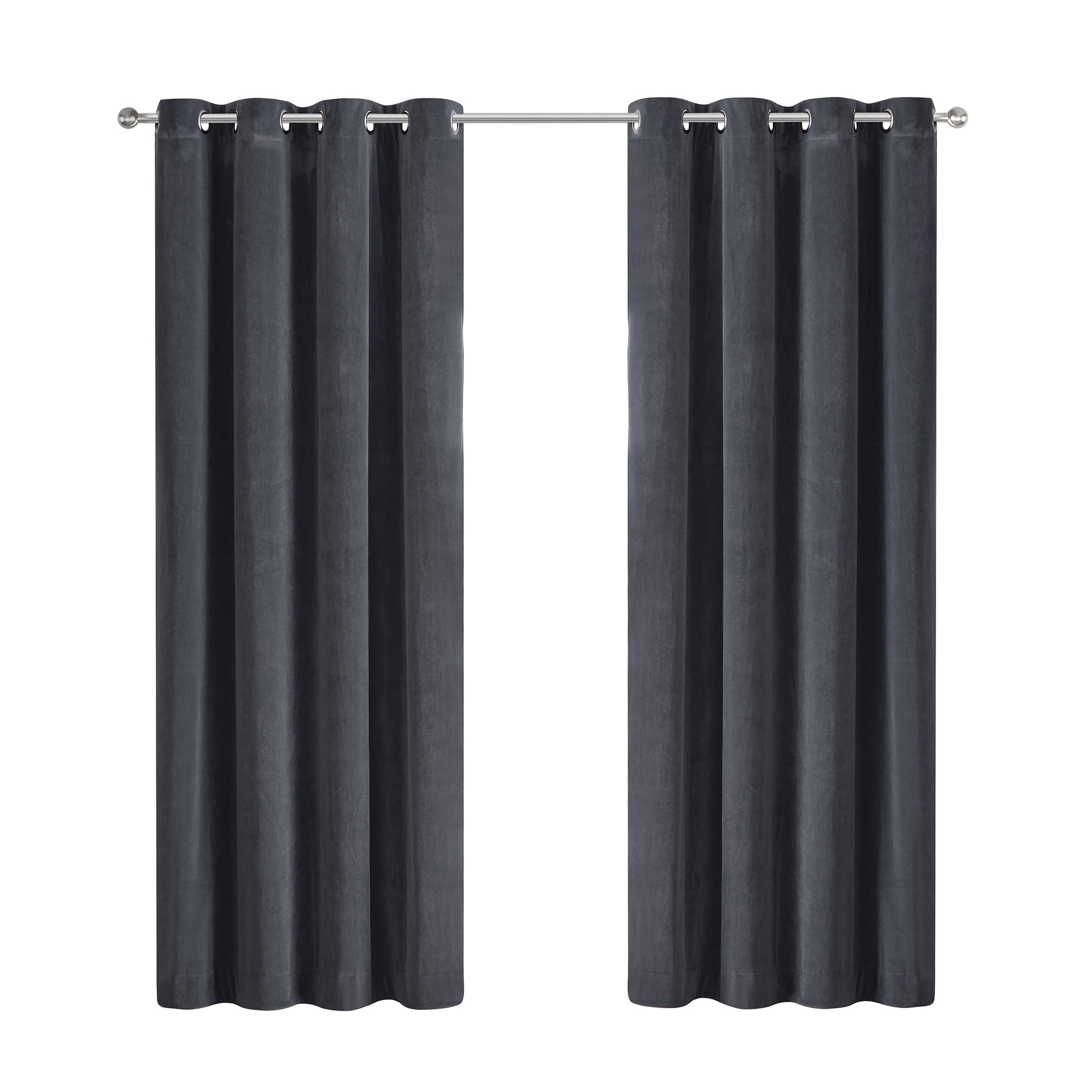 Better Homes & Gardens Velvet Grommet Blackout Single Curtain Panel, Grey, 52" x 84"