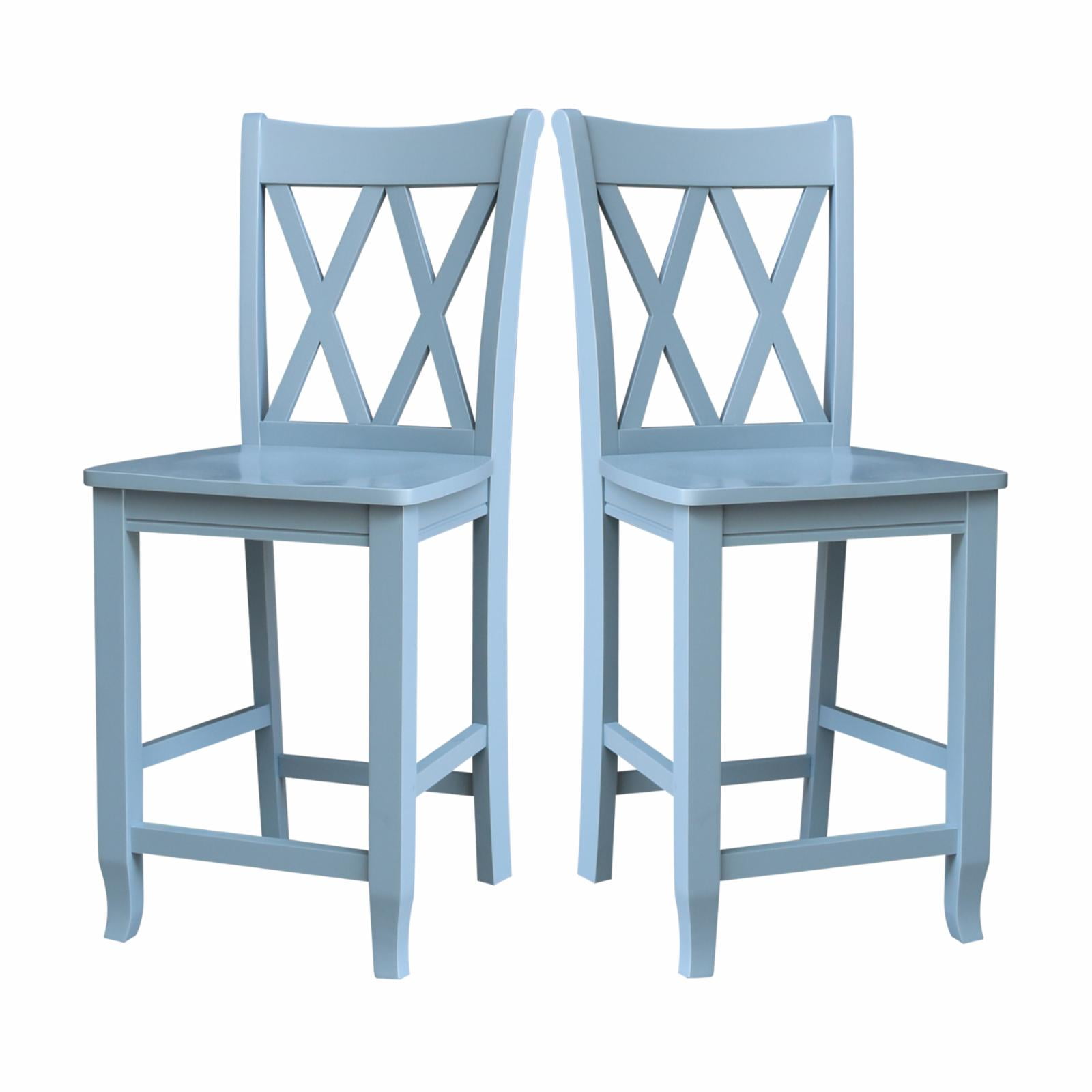 Solid Wood Double X Back Counterheight Stool in Smoked Blue 24 Height Walmart