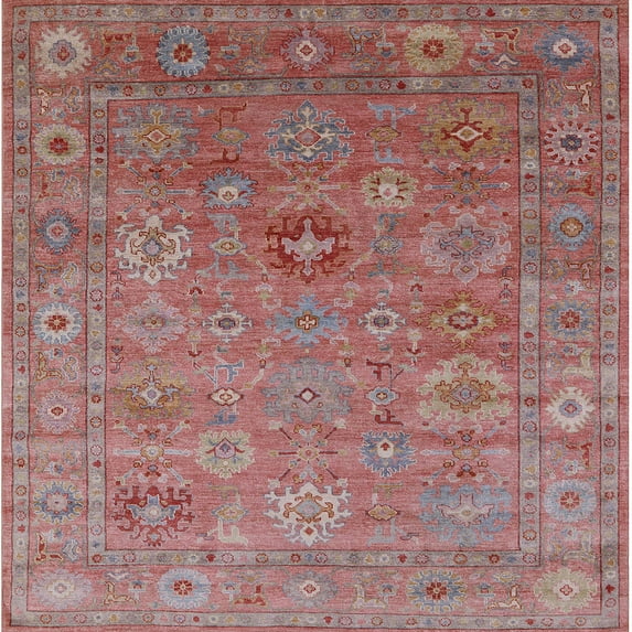 Ahgly Company Machine Washable Indoor Square Industrial Modern Pink Brown Pink Area Rugs, 8' Square