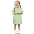 thumbnail image 5 of Fesfesfes Girls'Summer Solid Color Short Sleeve Crew Neck Elastic Waistband Dress with Pockets Casual Comfortable Cotton Blend Dress for Kids(Green#2,4 Years), 5 of 9