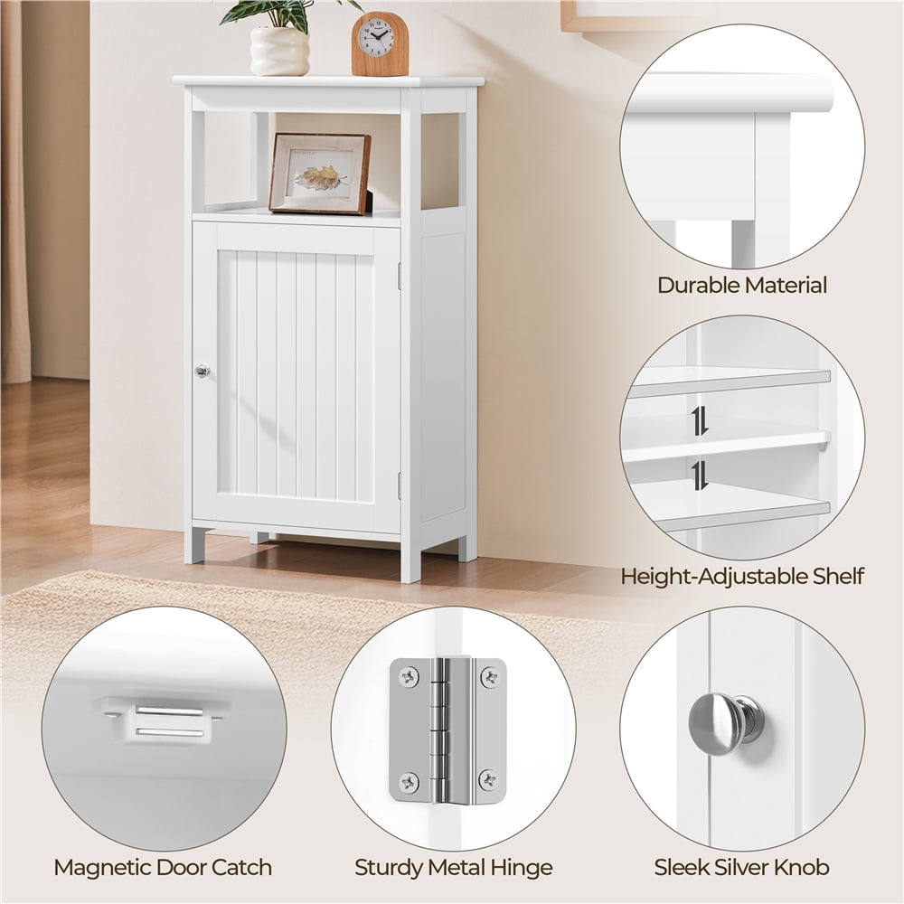Yaheetech 4-Tier Bathroom Floor Cabinet with Single Door & Adjustable Shelf, White