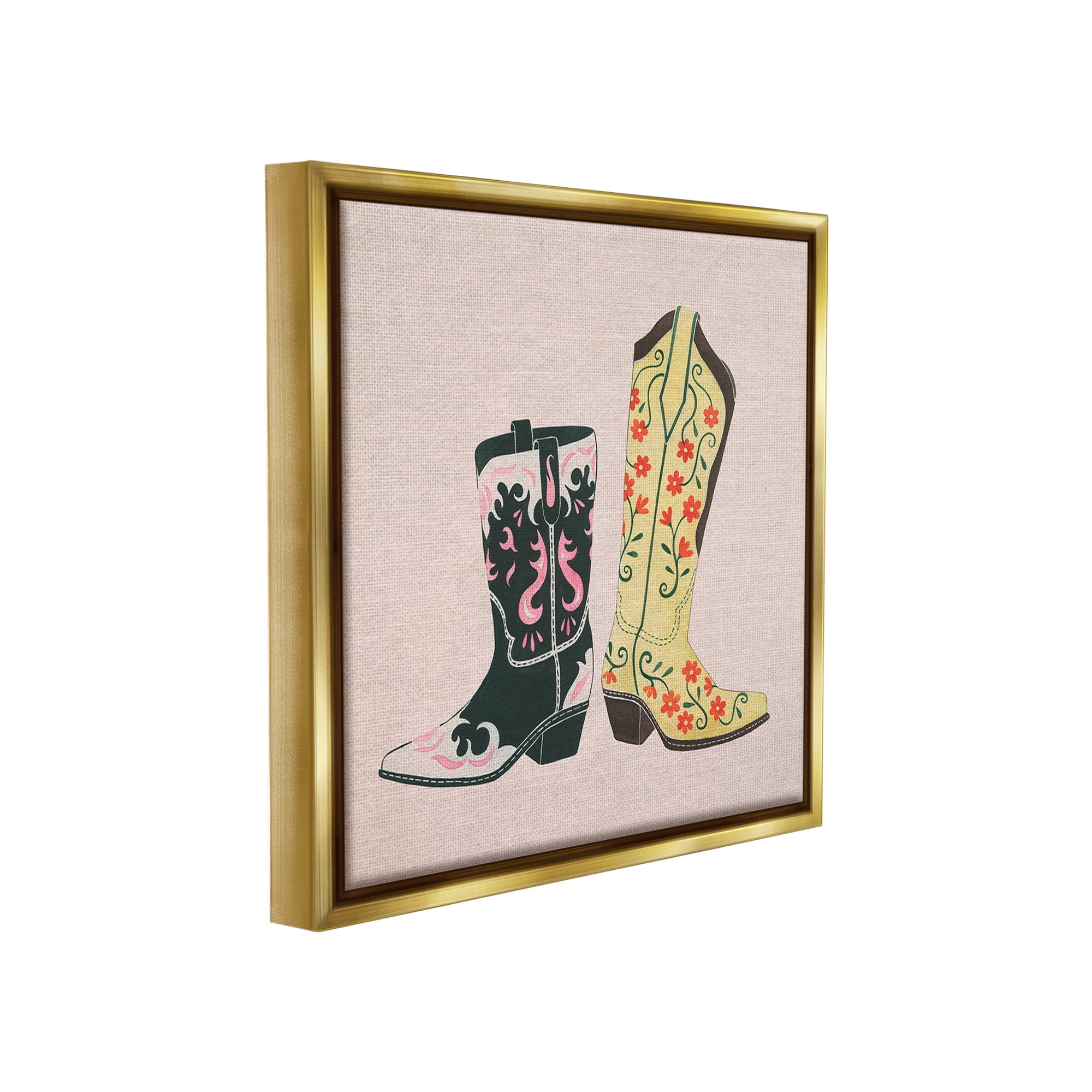 Stupell Industries Patterned Equestrian Boots Beauty & Fashion Painting Gold Floater Framed Canvas Art Print Wall Art, 25 x 25