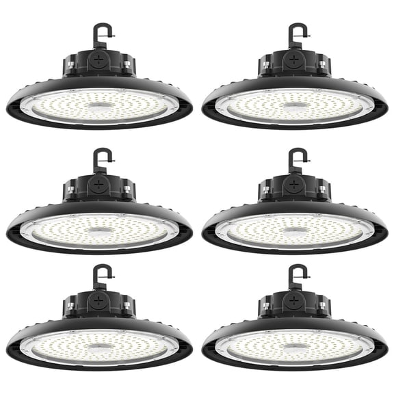 6-Pack 180W LED UFO High Bay Lights, 32400LM 6000K IP65 Plug & Play for Warehouse Factory Garage Workshop Barn