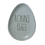 Rae Dunn Speckled ROBINS EGGS in Black LL letters Ceramic Egg shaped 6" x 8" Plate Easter