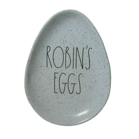 Rae Dunn Speckled ROBINS EGGS in Black LL letters Ceramic Egg shaped 6" x 8" Plate Easter