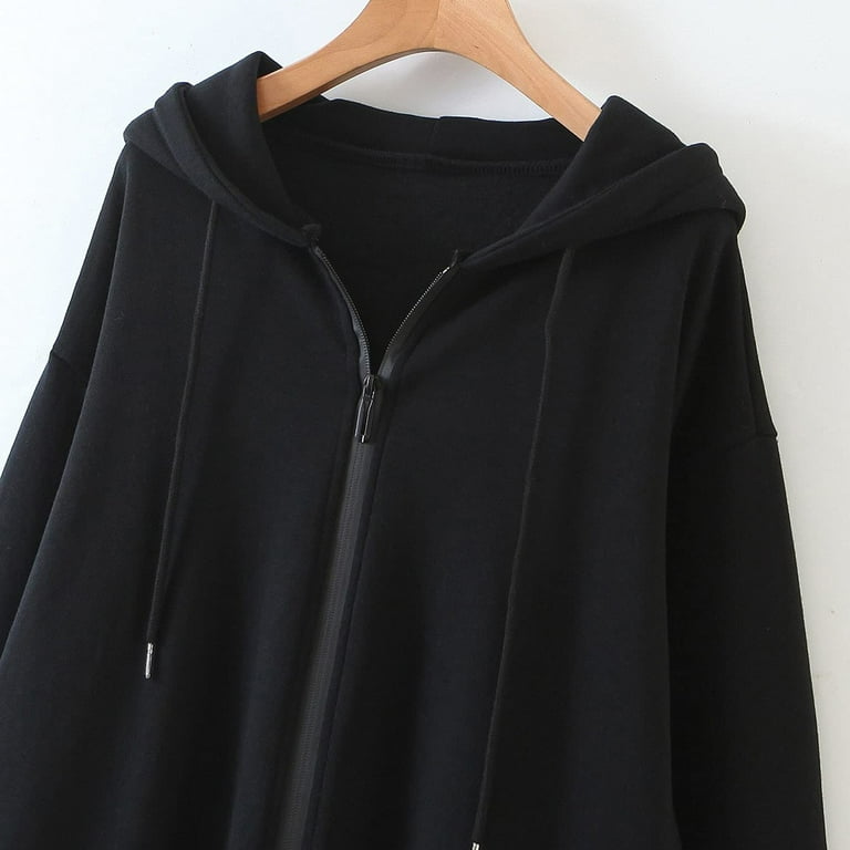 Women Zip Up Hoodie Drop Shoulder Oversized Soft Hoodies Y2k