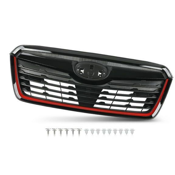 Front Bumper Grille Upper Grill Fit for 2019-2021 Subaru Forester Black w/ Red Line
