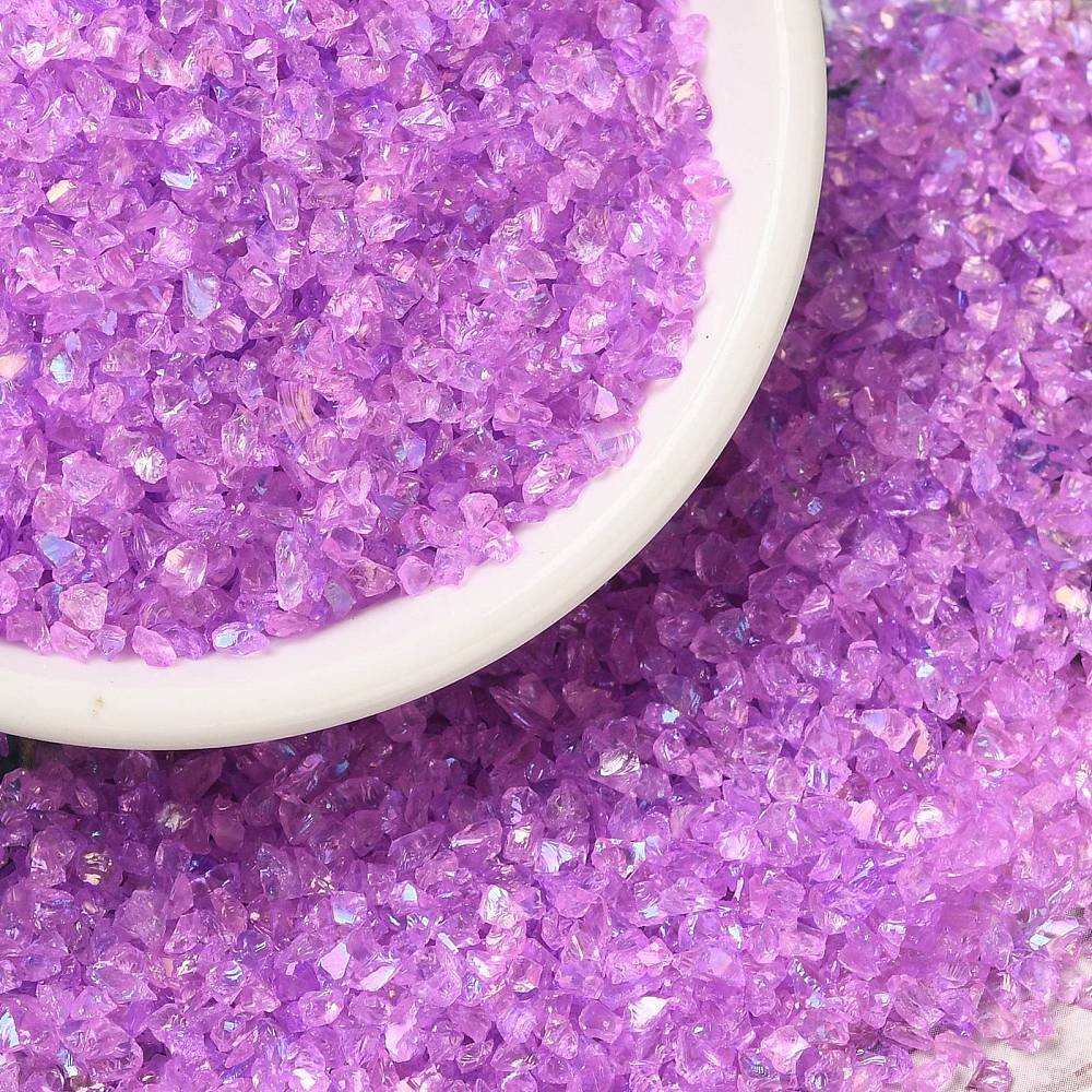 1 Pound Transparent Electroplate Crushed Glass Craft AB Color Plated Irregular Glass Chips for Nail Arts DIY Vase Filler Medium Orchid 1.5~2x1.5~2mm