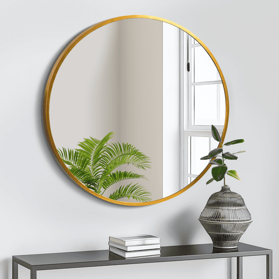 MAYEERTY 20"×20" Gold Aluminum Slim-Frame Round Wall Mirror Sleek Design for Bathroom or Living Room