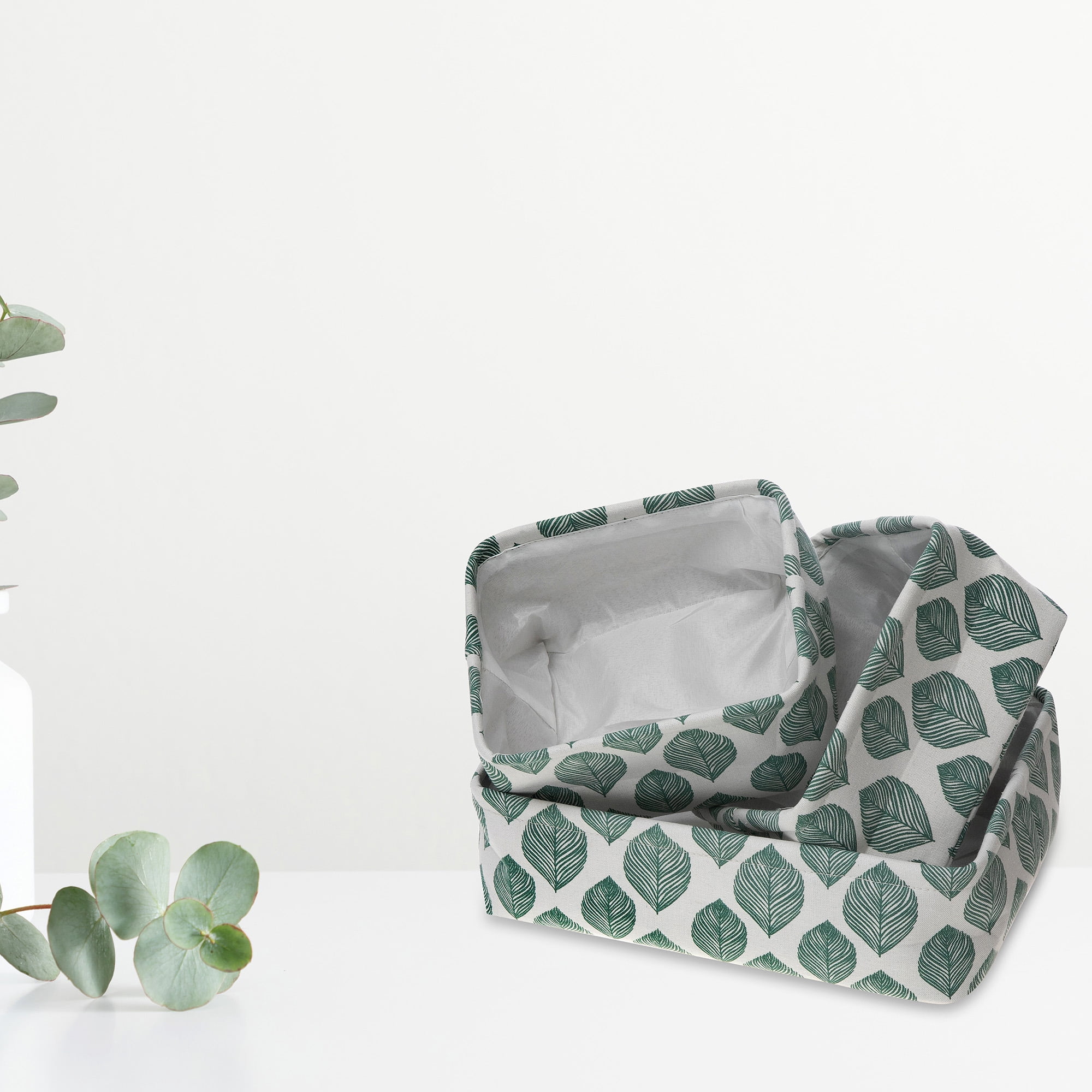 Maison Concepts Storage Caddy Cloth Leaf Print Set of 3 (Green) 14.1" X 9.84" X 4.72"