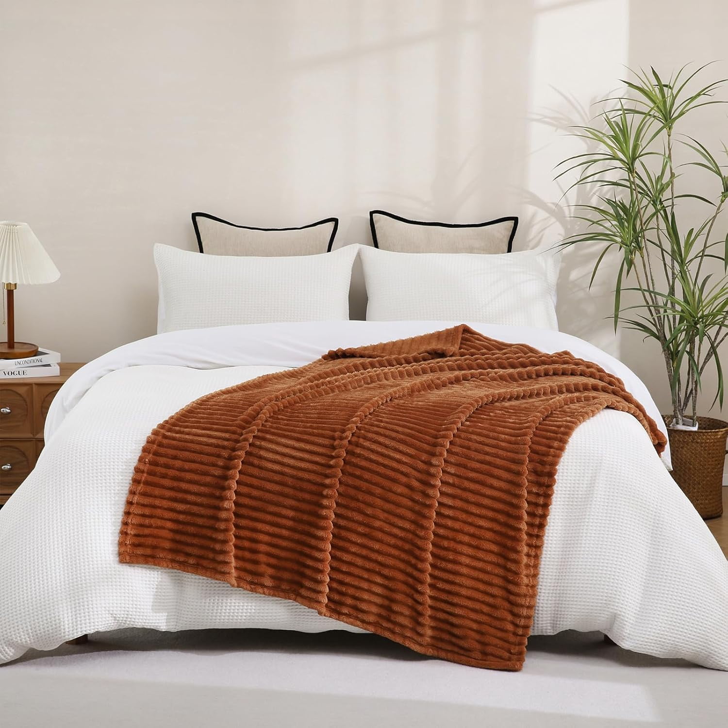 Sage Green Fleece Throw Blanket 50”×60” for Couch Sofa Bed,Super Soft Cozy Plush Microfiber Flannel Blanket with Stripes Design Lightweight for Adults,Woman,Girls