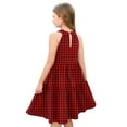 thumbnail image 4 of Abcomgle Girls Summer Dress Size 14-16 Casual Halter Neck Sleeveless Midi Dress Plaid A-line Sundresses Basic Swing Dresses 11-12 Years,Deep Red, 4 of 7