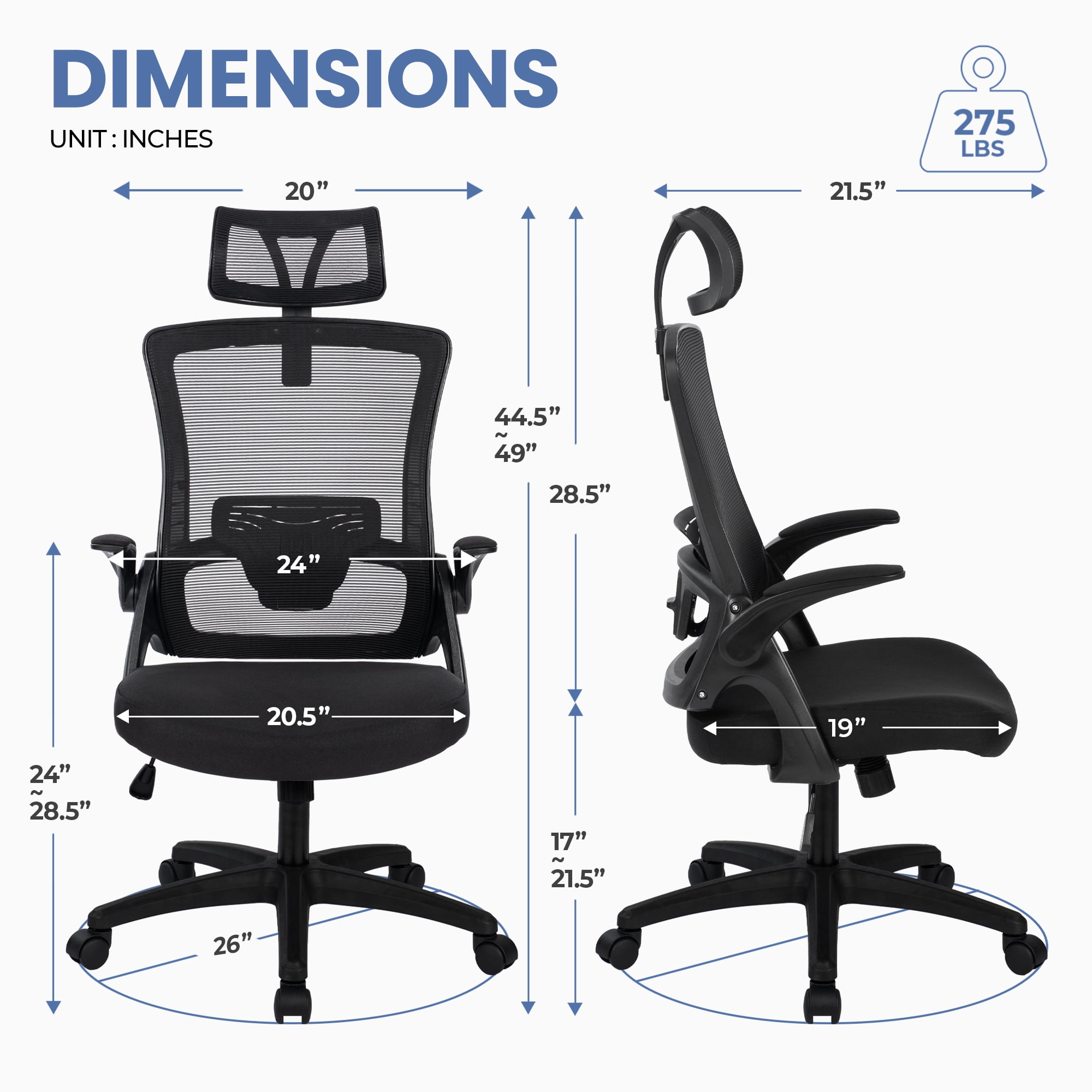 CELTOSS Ergonomic Office Chair, High Back Flip-Up Armrests Design, Adjustable Mesh Headrest and Lumbar Support, Black