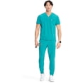 thumbnail image 5 of Infinity Men's Partial Zip V-Neck Scrub Top with Rib-Knit Side Panels Two Zip Front Chest Pocket and 1 Welt Pockets IN702A, S, Teal Blue, 5 of 6